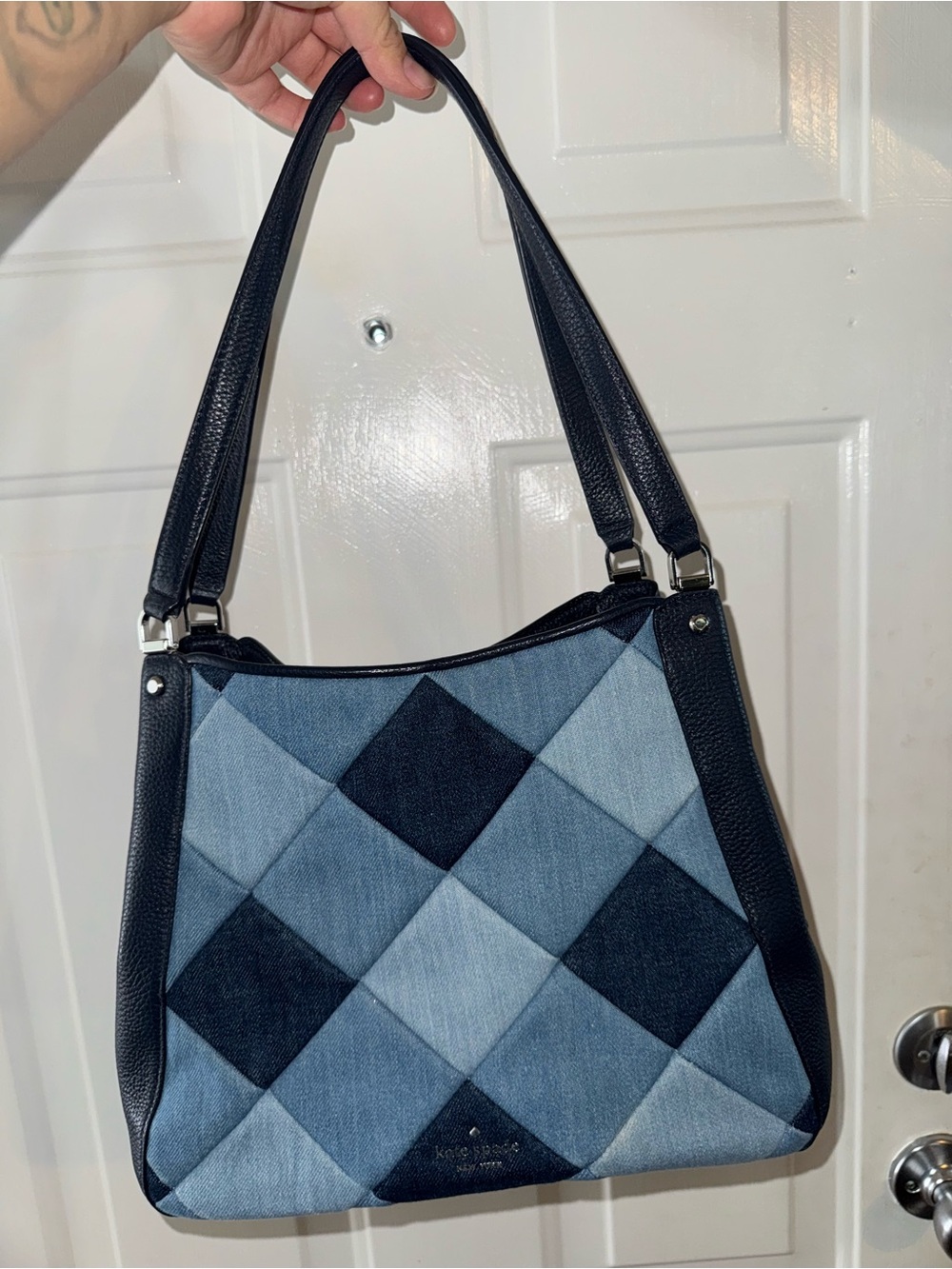 kate spade Quilted Denim Patchwork Shoulder Bag in Blue and Black